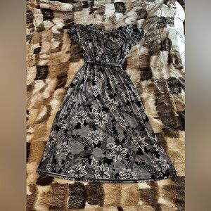 Milkmaid Black and White Floral Midi Goth Dress